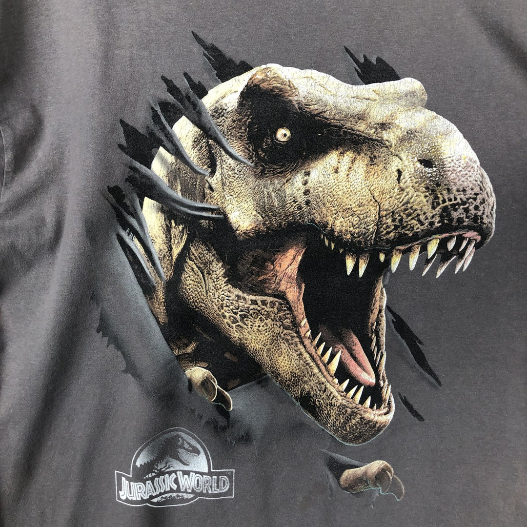 JURASSIC WORLD Movie T-Shirt (Men's Size L) cotton Charcoal Vintage Second Hand