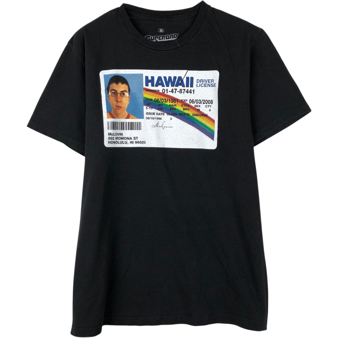 SUPER BAD Superbad Virgin Wars Movie T-shirt Men's M size cotton black type Vintage Second Hand