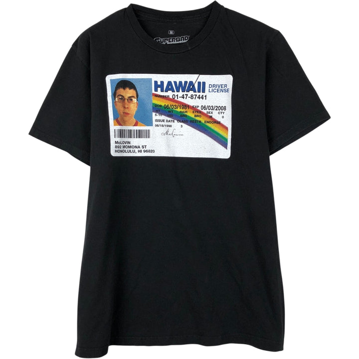 SUPER BAD Superbad Virgin Wars Movie T-shirt Men's M size cotton black type Vintage Second Hand