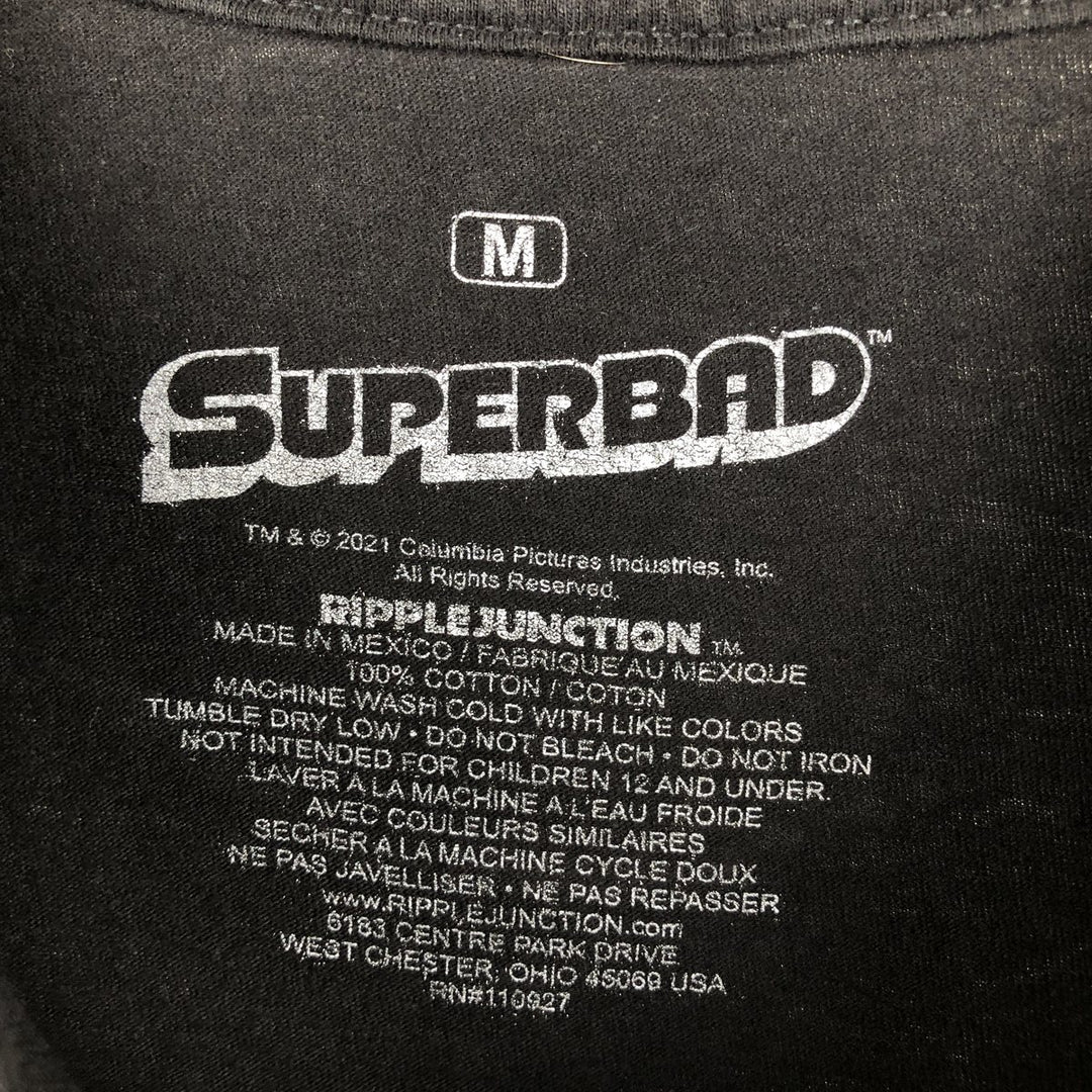 SUPER BAD Superbad Virgin Wars Movie T-shirt Men's M size cotton black type Vintage Second Hand