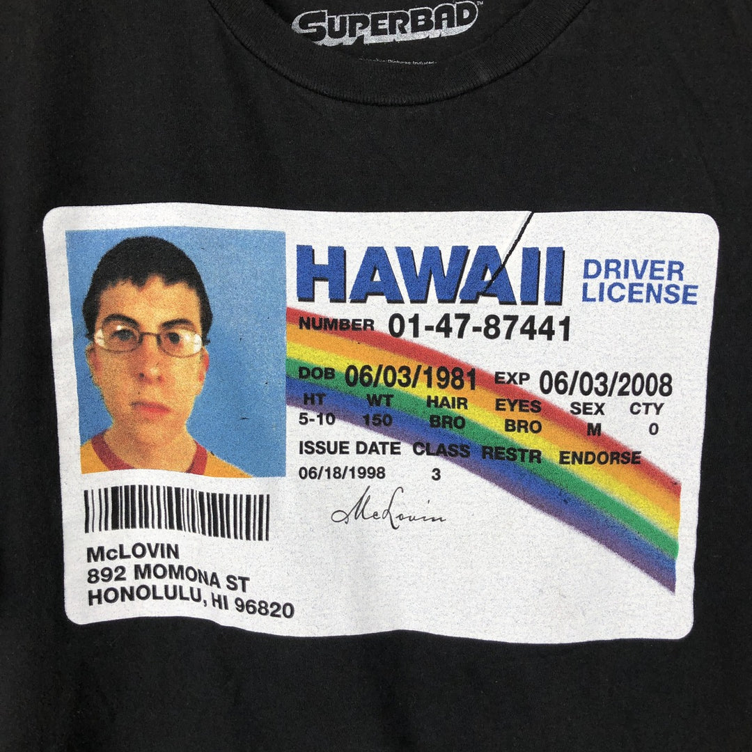 SUPER BAD Superbad Virgin Wars Movie T-shirt Men's M size cotton black type Vintage Second Hand