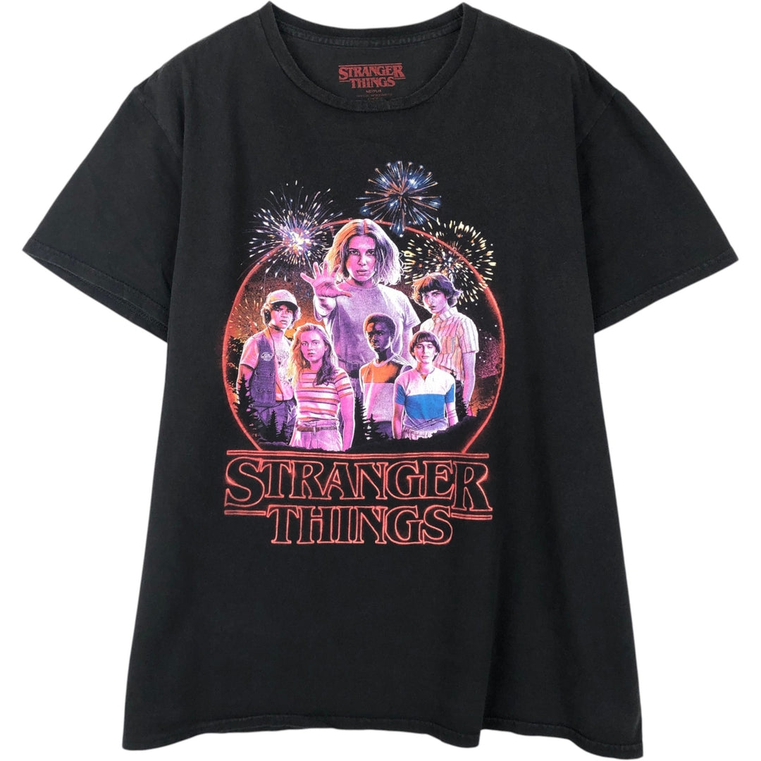 STRANGER THINGS Stranger Things Movie T-shirt Men's L size cotton black type Vintage Second Hand