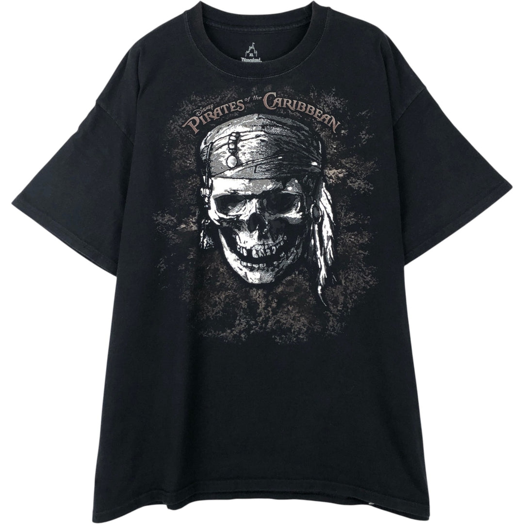 Walt Disney World Pirates of the Caribbean Skull Pattern Movie T-Shirt (Men's XL equivalent) cotton black type Vintage Second Hand