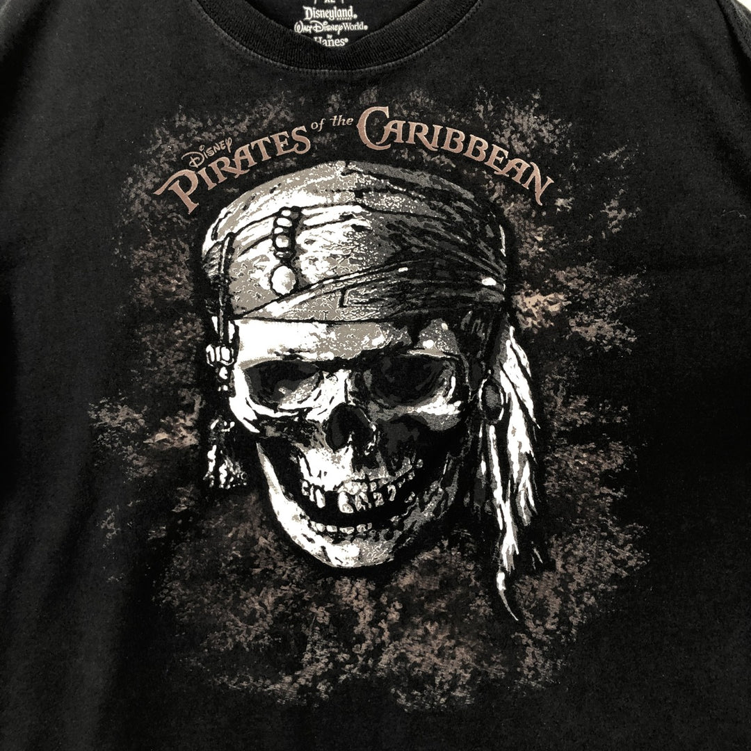 Walt Disney World Pirates of the Caribbean Skull Pattern Movie T-Shirt (Men's XL equivalent) cotton black type Vintage Second Hand