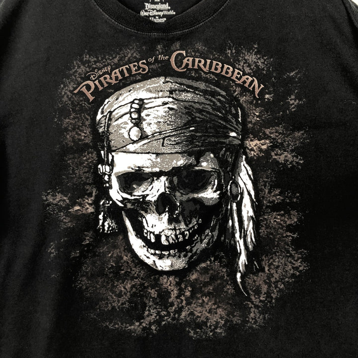 Walt Disney World Pirates of the Caribbean Skull Pattern Movie T-Shirt (Men's XL equivalent) cotton black type Vintage Second Hand