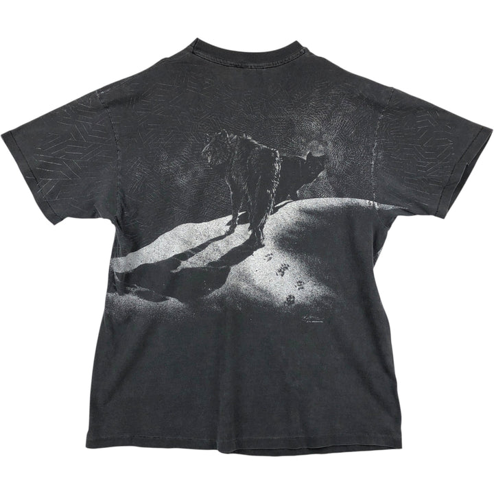 90'S Hanes BEEFY-T Wolf Pattern Animal T-Shirt, Made in USA, Men's XL equivalent, Vintage cotton Charcoal Vintage Second Hand