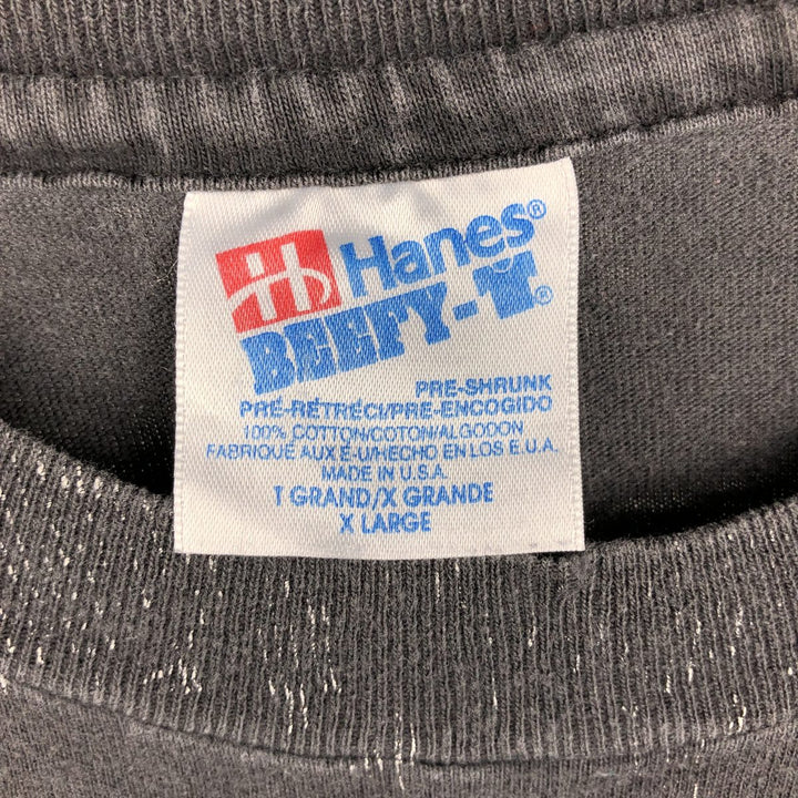 90'S Hanes BEEFY-T Wolf Pattern Animal T-Shirt, Made in USA, Men's XL equivalent, Vintage cotton Charcoal Vintage Second Hand