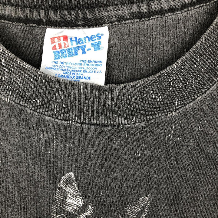 90'S Hanes BEEFY-T Wolf Pattern Animal T-Shirt, Made in USA, Men's XL equivalent, Vintage cotton Charcoal Vintage Second Hand