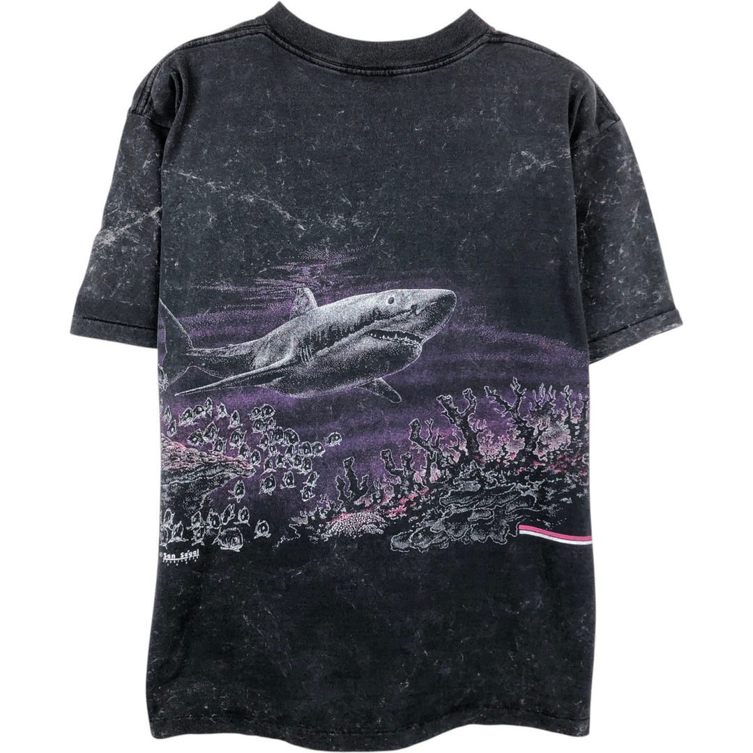 90'S ONEITA POWER-T Shark Pattern Animal T-shirt Made in USA Men's XL Vintage cotton black type Vintage Second Hand