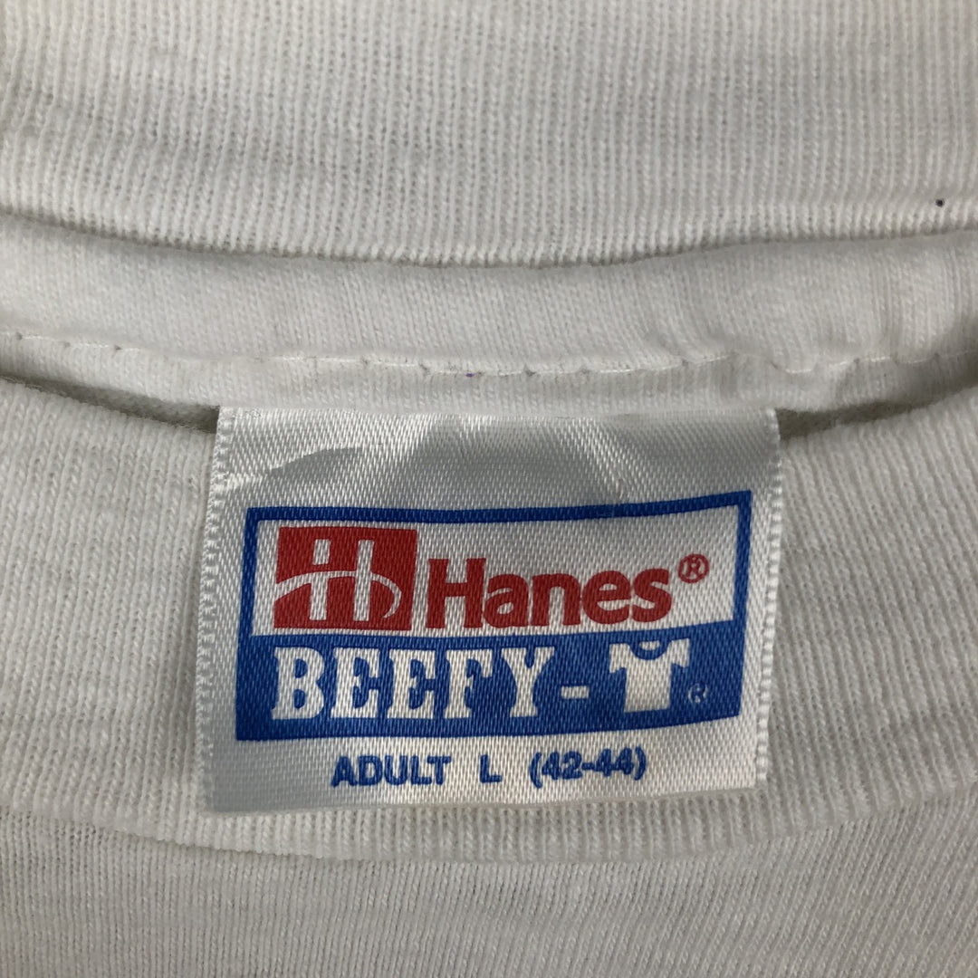 90'S Hanes BEEFY-T Parrot Pattern Animal T-Shirt, Made in USA, Men's Size L (approx.), Vintage cotton white type Vintage Second Hand