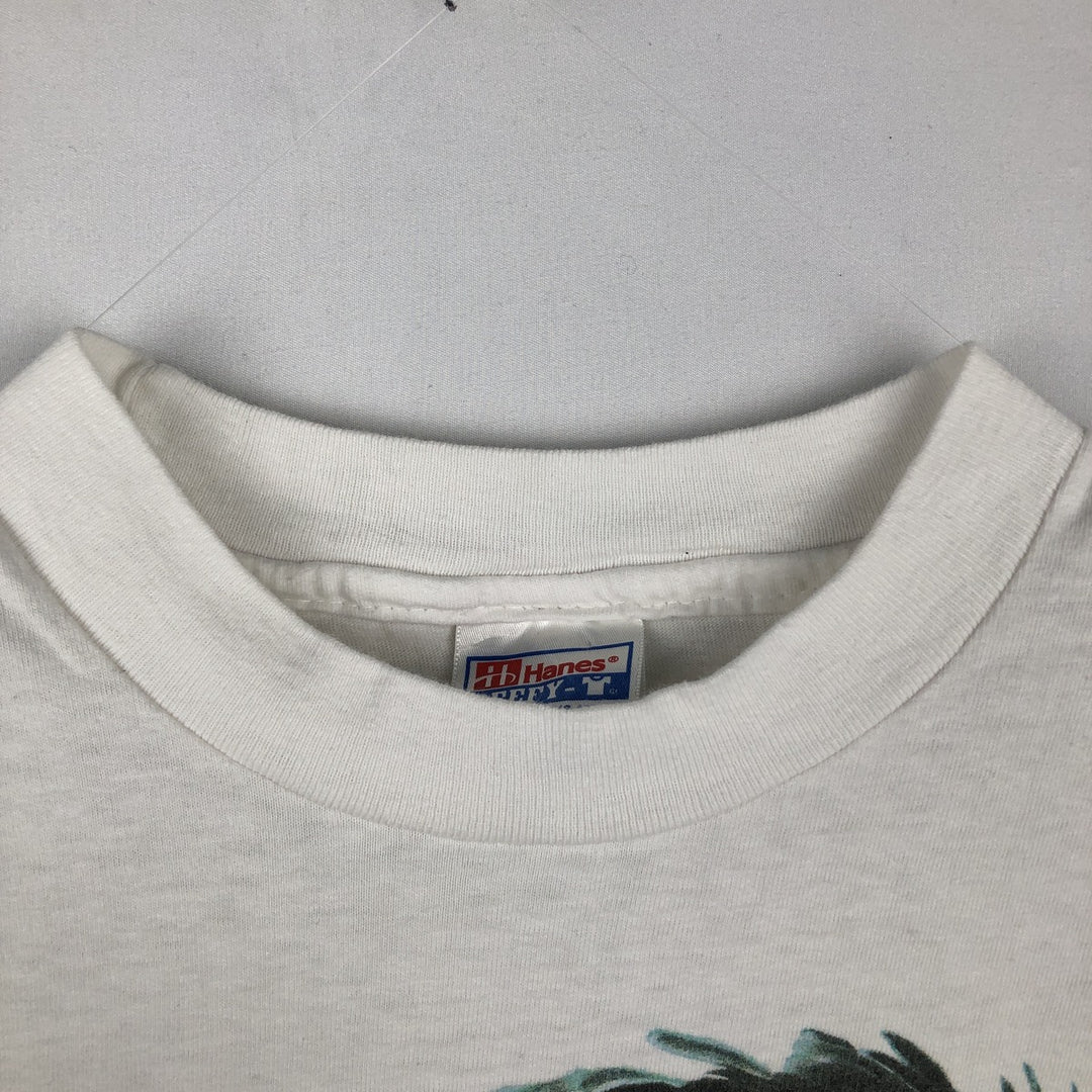 90'S Hanes BEEFY-T Parrot Pattern Animal T-Shirt, Made in USA, Men's Size L (approx.), Vintage cotton white type Vintage Second Hand