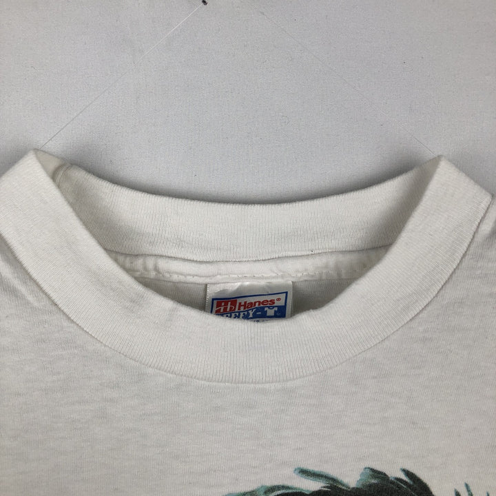 90'S Hanes BEEFY-T Parrot Pattern Animal T-Shirt, Made in USA, Men's Size L (approx.), Vintage cotton white type Vintage Second Hand