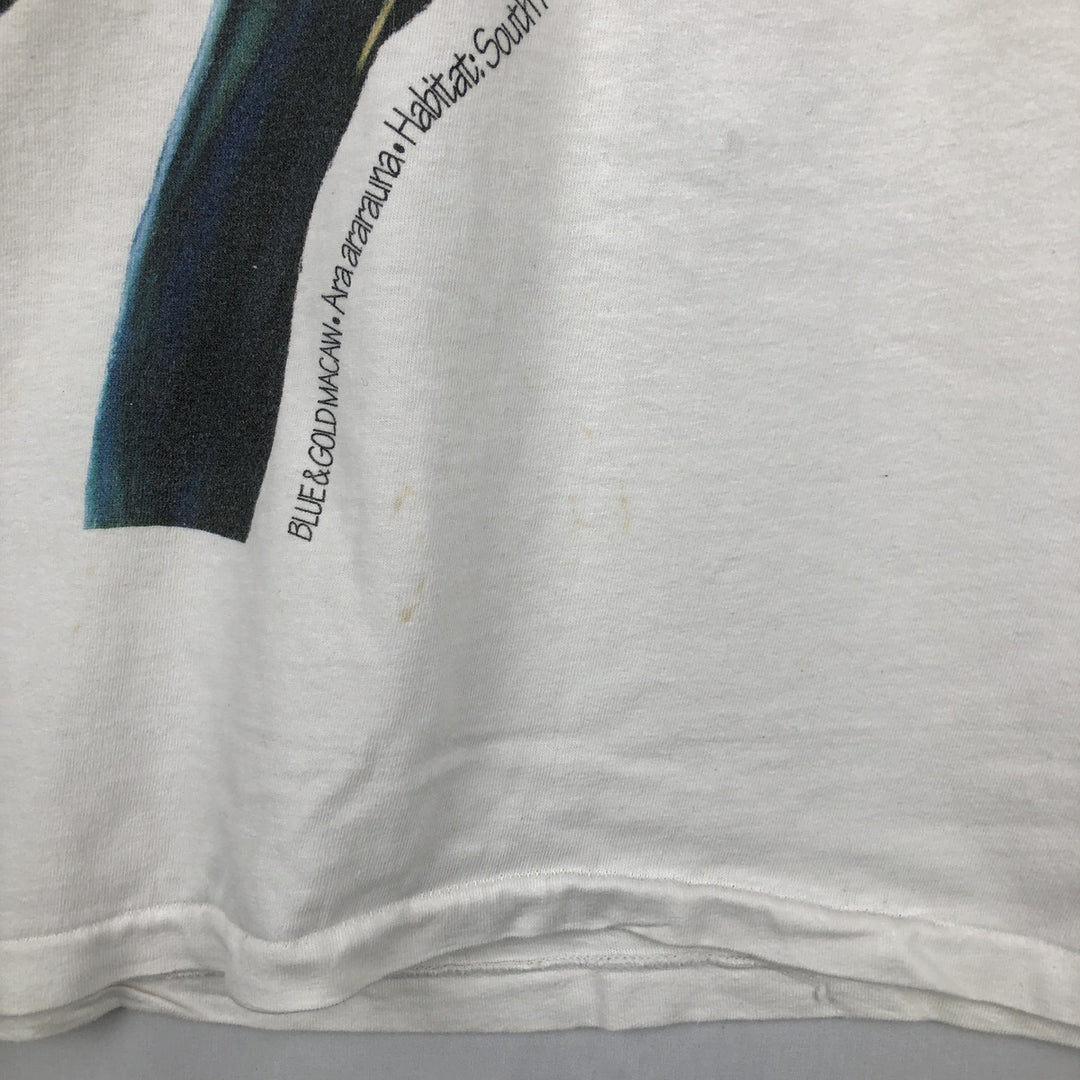 90'S Hanes BEEFY-T Parrot Pattern Animal T-Shirt, Made in USA, Men's Size L (approx.), Vintage cotton white type Vintage Second Hand