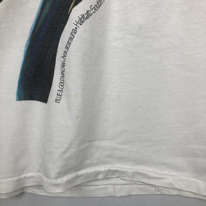 90'S Hanes BEEFY-T Parrot Pattern Animal T-Shirt, Made in USA, Men's Size L (approx.), Vintage cotton white type Vintage Second Hand
