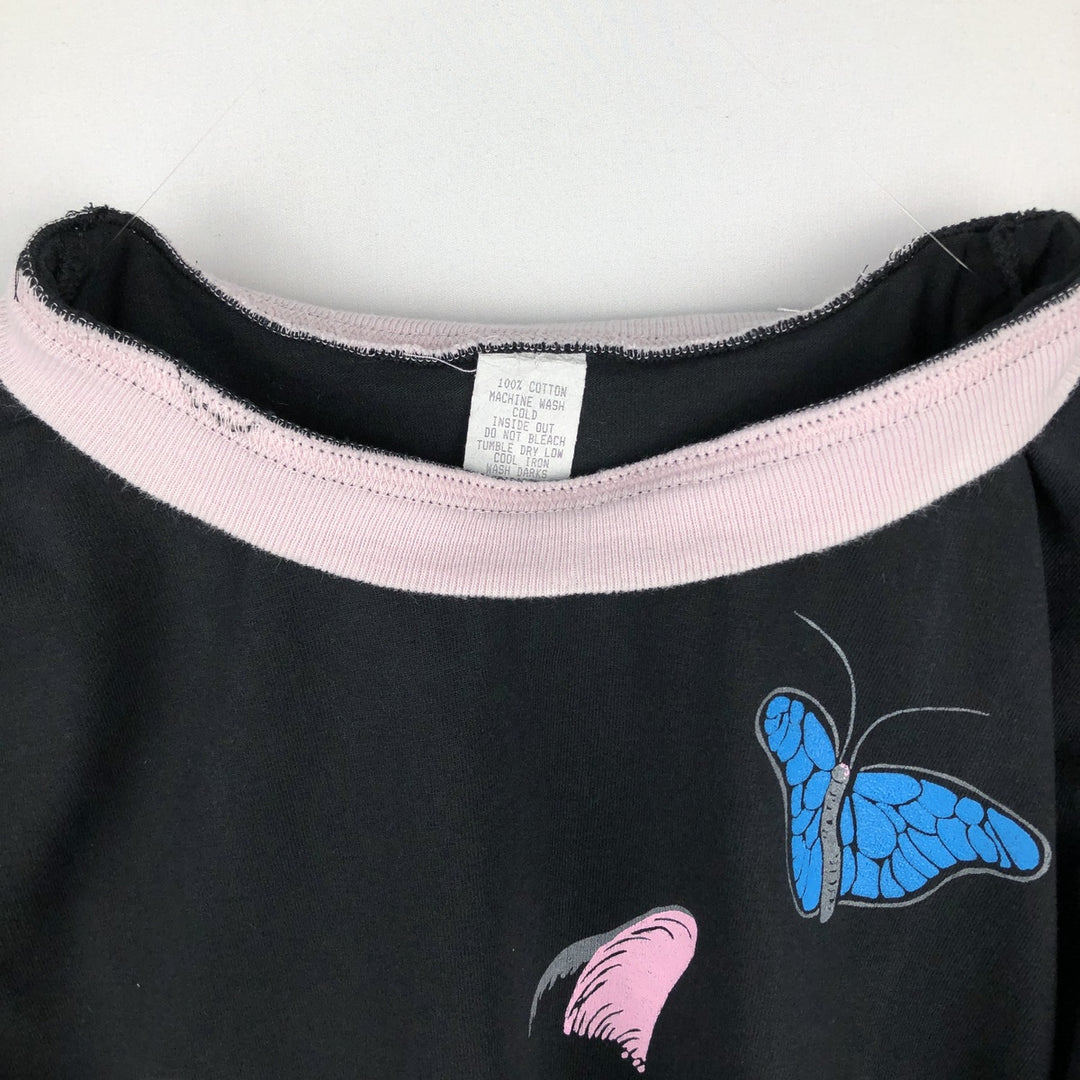 Cat Pattern Butterfly Pattern Animal T-Shirt Made in USA Men's Size L (equivalent) cotton black type Vintage Second Hand