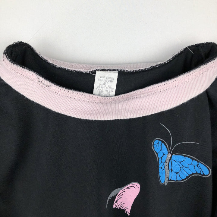 Cat Pattern Butterfly Pattern Animal T-Shirt Made in USA Men's Size L (equivalent) cotton black type Vintage Second Hand