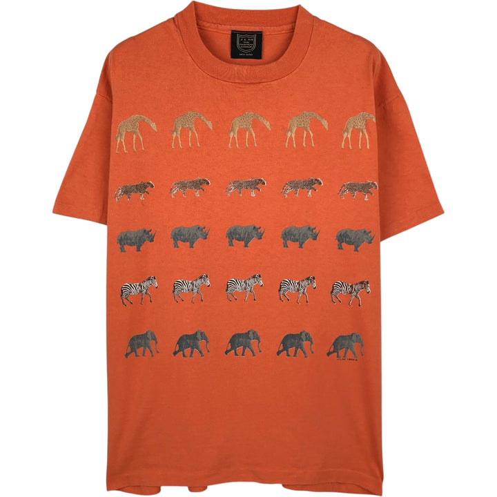 90'S JLM Animal T-shirt, Men's Size L (approx.), Vintage unclear orange type Vintage Second Hand
