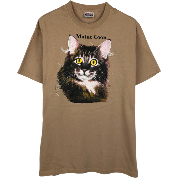 2000'S Hanes Cat Pattern Animal T-Shirt, Men's Size M (approx.) cotton beige type brown Vintage Second Hand
