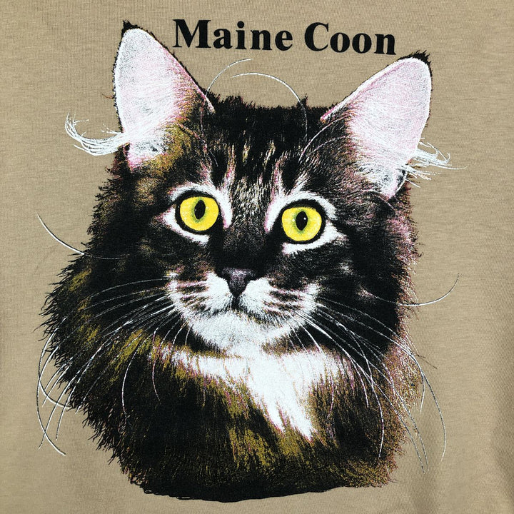 2000'S Hanes Cat Pattern Animal T-Shirt, Men's Size M (approx.) cotton beige type brown Vintage Second Hand