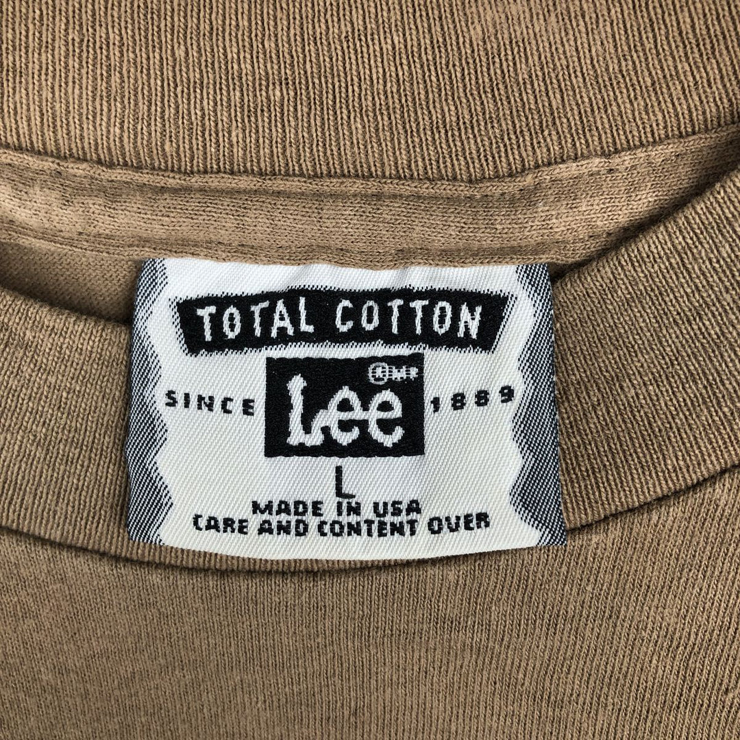 90'S Lee Raccoon Pattern Animal T-Shirt, Made in USA, Men's Size L (Equivalent), Vintage cotton beige type brown Vintage Second Hand