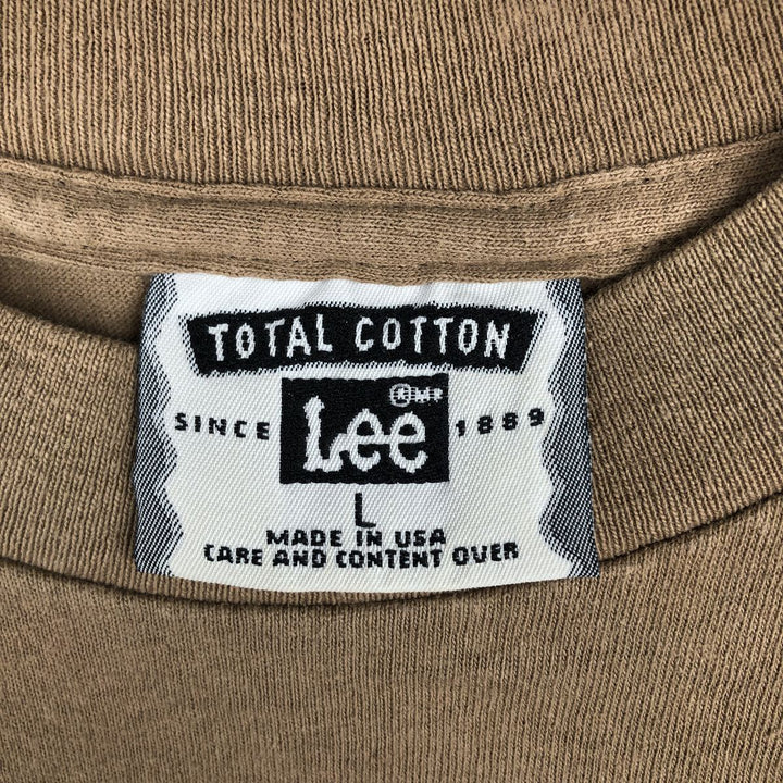 90'S Lee Raccoon Pattern Animal T-Shirt, Made in USA, Men's Size L (Equivalent), Vintage cotton beige type brown Vintage Second Hand