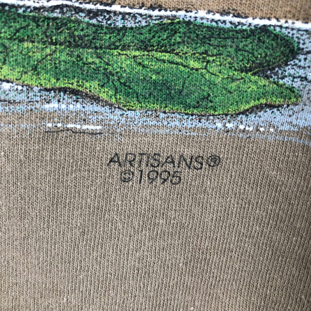 90'S Lee Raccoon Pattern Animal T-Shirt, Made in USA, Men's Size L (Equivalent), Vintage cotton beige type brown Vintage Second Hand