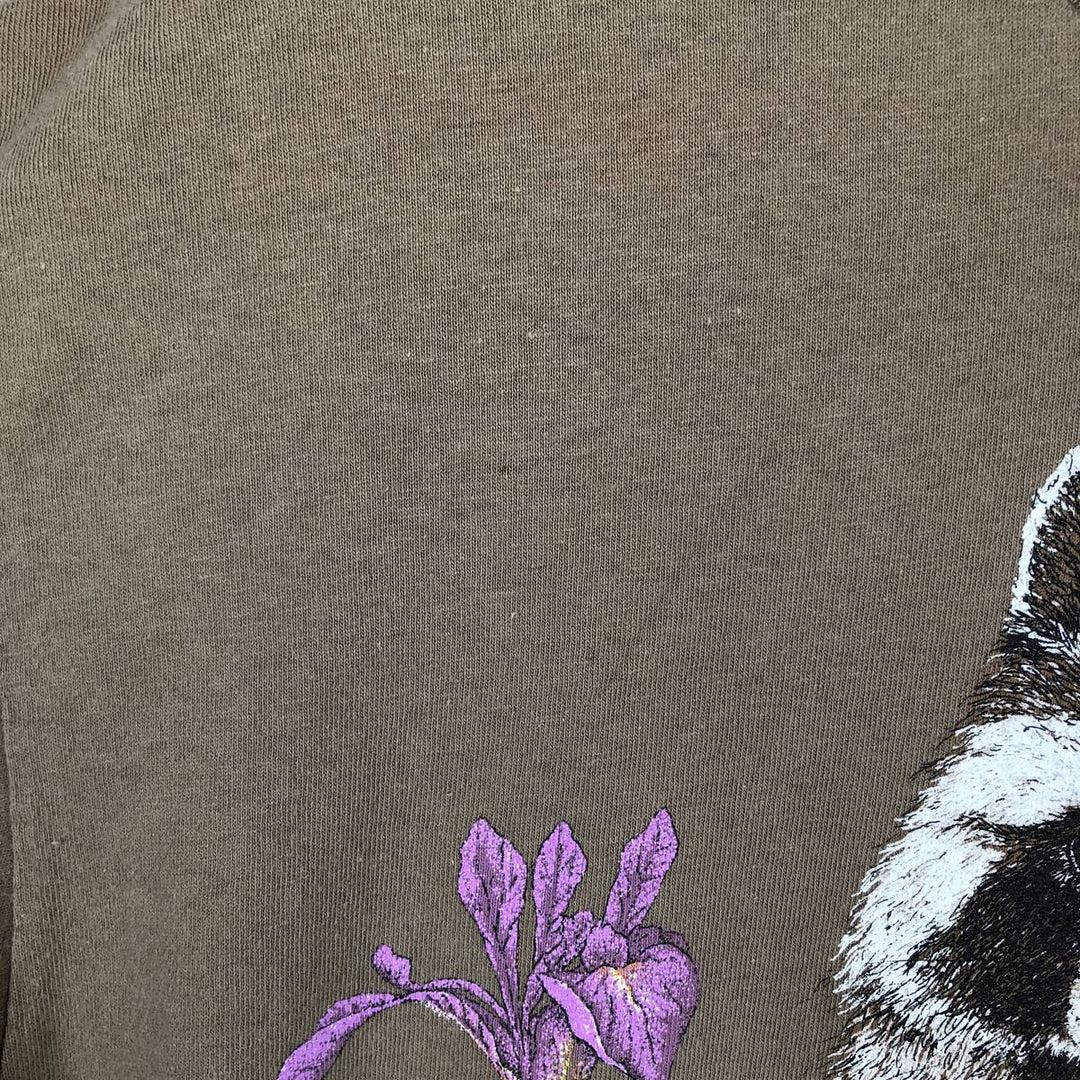 90'S Lee Raccoon Pattern Animal T-Shirt, Made in USA, Men's Size L (Equivalent), Vintage cotton beige type brown Vintage Second Hand