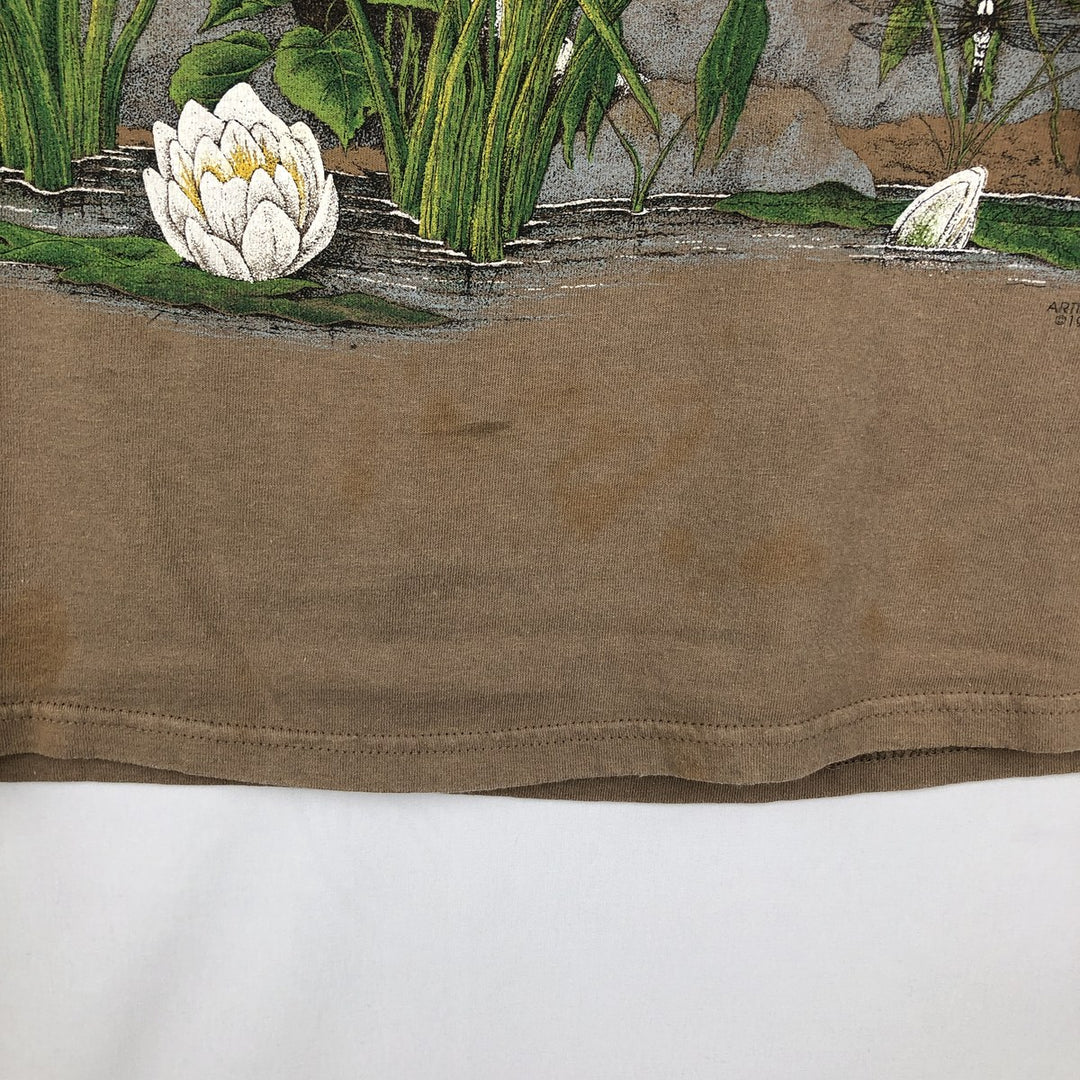 90'S Lee Raccoon Pattern Animal T-Shirt, Made in USA, Men's Size L (Equivalent), Vintage cotton beige type brown Vintage Second Hand