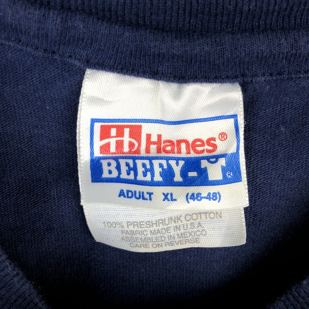 90'S Hanes BEEFY-T Frilled Lizard Pattern Animal T-Shirt, Made in USA, Men's XL equivalent. cotton navy blue type Vintage Second Hand
