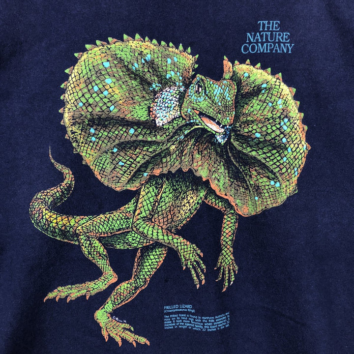 90'S Hanes BEEFY-T Frilled Lizard Pattern Animal T-Shirt, Made in USA, Men's XL equivalent. cotton navy blue type Vintage Second Hand