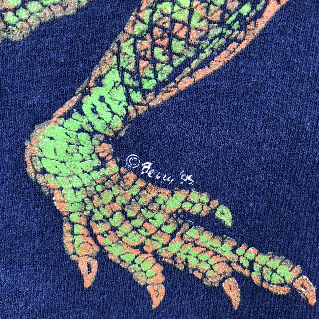 90'S Hanes BEEFY-T Frilled Lizard Pattern Animal T-Shirt, Made in USA, Men's XL equivalent. cotton navy blue type Vintage Second Hand
