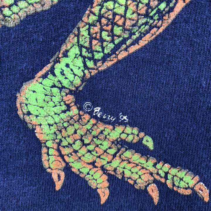 90'S Hanes BEEFY-T Frilled Lizard Pattern Animal T-Shirt, Made in USA, Men's XL equivalent. cotton navy blue type Vintage Second Hand