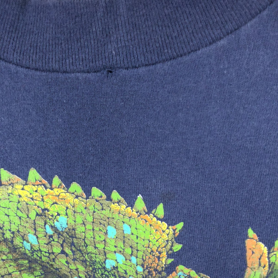 90'S Hanes BEEFY-T Frilled Lizard Pattern Animal T-Shirt, Made in USA, Men's XL equivalent. cotton navy blue type Vintage Second Hand