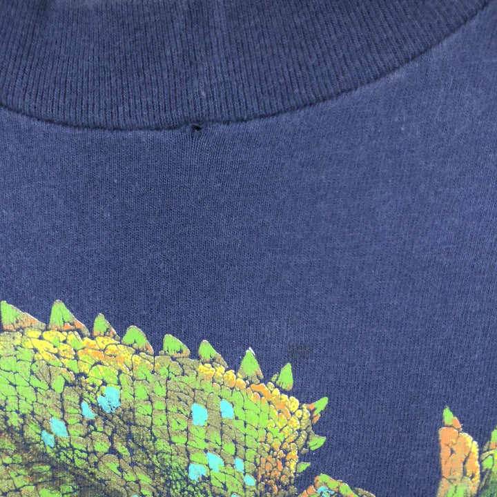 90'S Hanes BEEFY-T Frilled Lizard Pattern Animal T-Shirt, Made in USA, Men's XL equivalent. cotton navy blue type Vintage Second Hand