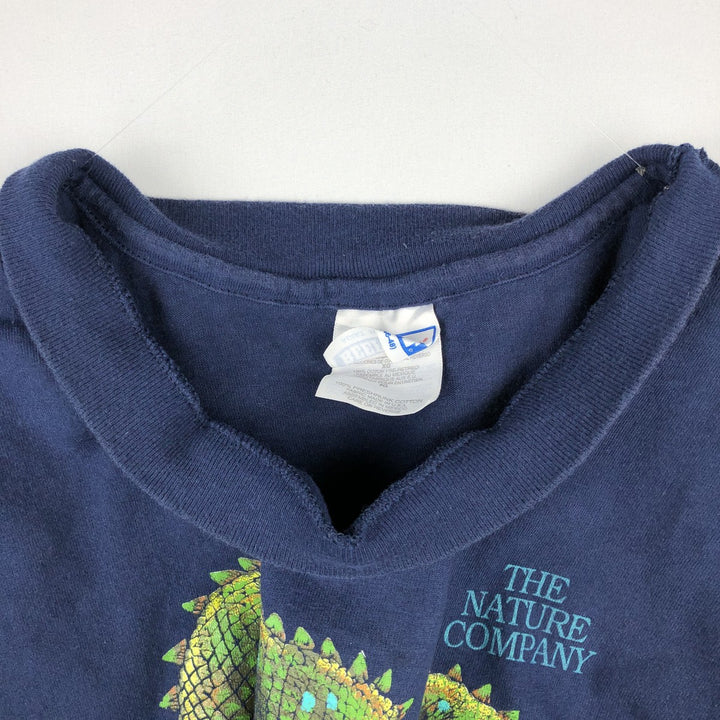90'S Hanes BEEFY-T Frilled Lizard Pattern Animal T-Shirt, Made in USA, Men's XL equivalent. cotton navy blue type Vintage Second Hand