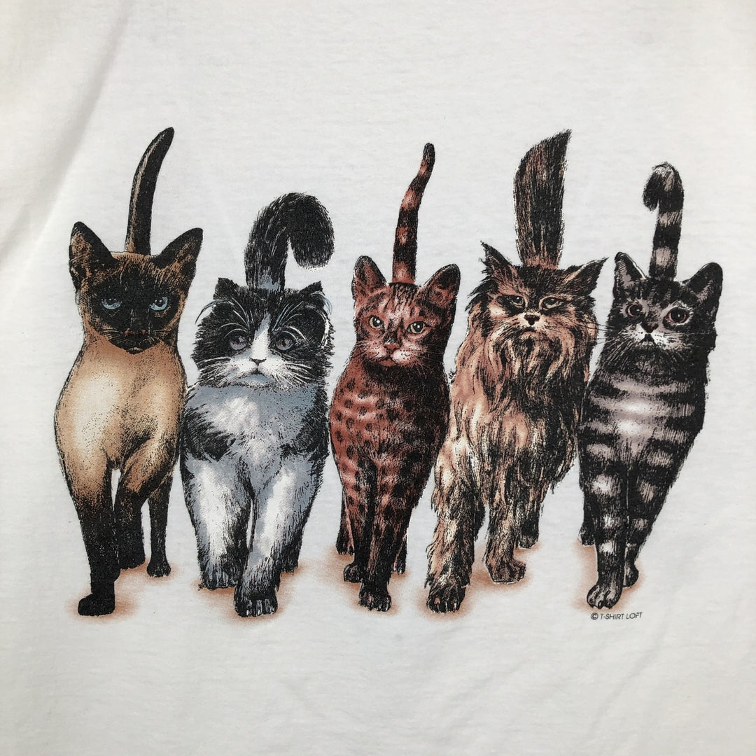 90'S ONEITA POWER-T Cat Pattern Animal T-Shirt, Made in USA, Men's XL equivalent, Vintage cotton white type Vintage Second Hand