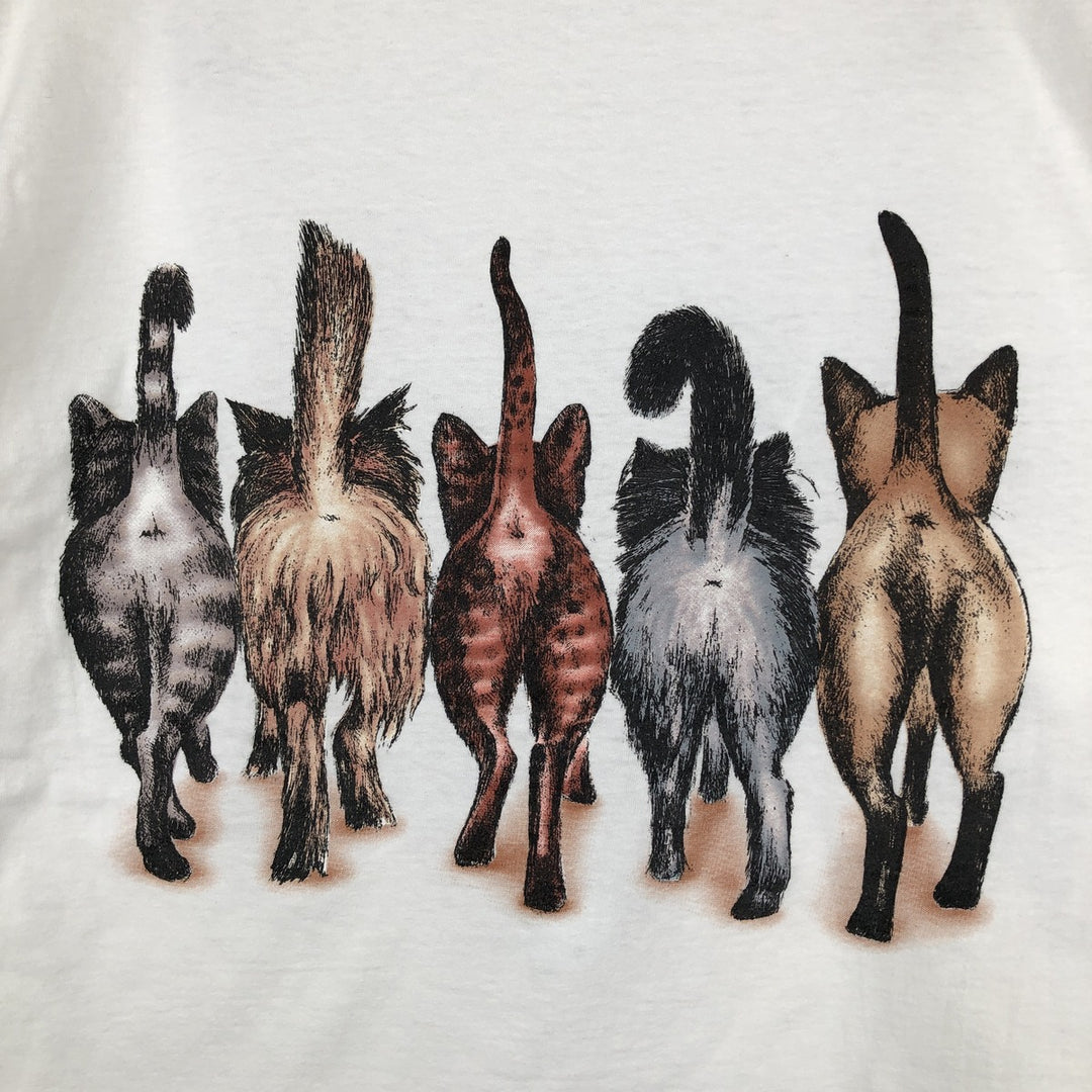90'S ONEITA POWER-T Cat Pattern Animal T-Shirt, Made in USA, Men's XL equivalent, Vintage cotton white type Vintage Second Hand