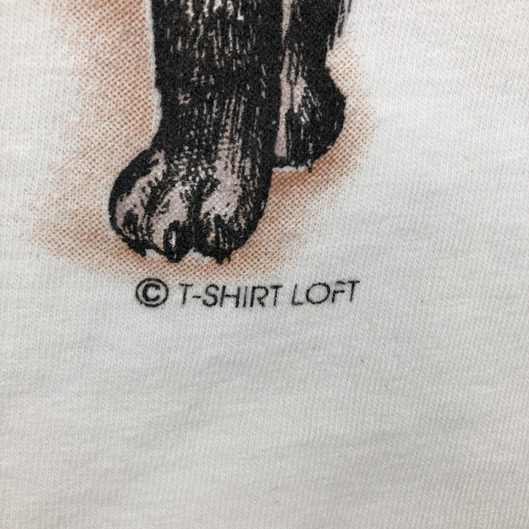 90'S ONEITA POWER-T Cat Pattern Animal T-Shirt, Made in USA, Men's XL equivalent, Vintage cotton white type Vintage Second Hand