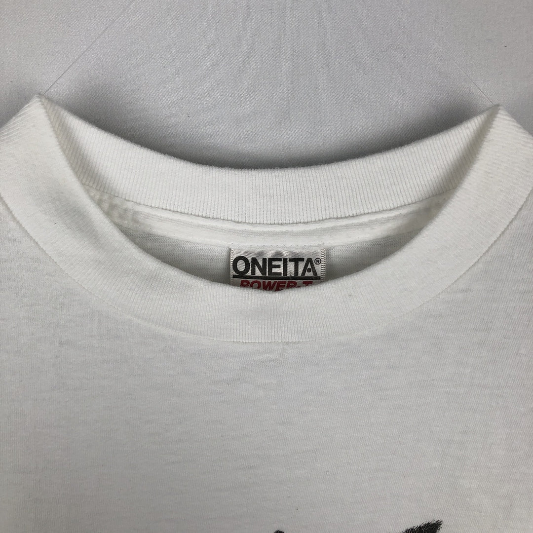 90'S ONEITA POWER-T Cat Pattern Animal T-Shirt, Made in USA, Men's XL equivalent, Vintage cotton white type Vintage Second Hand