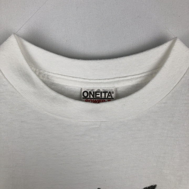 90'S ONEITA POWER-T Cat Pattern Animal T-Shirt, Made in USA, Men's XL equivalent, Vintage cotton white type Vintage Second Hand
