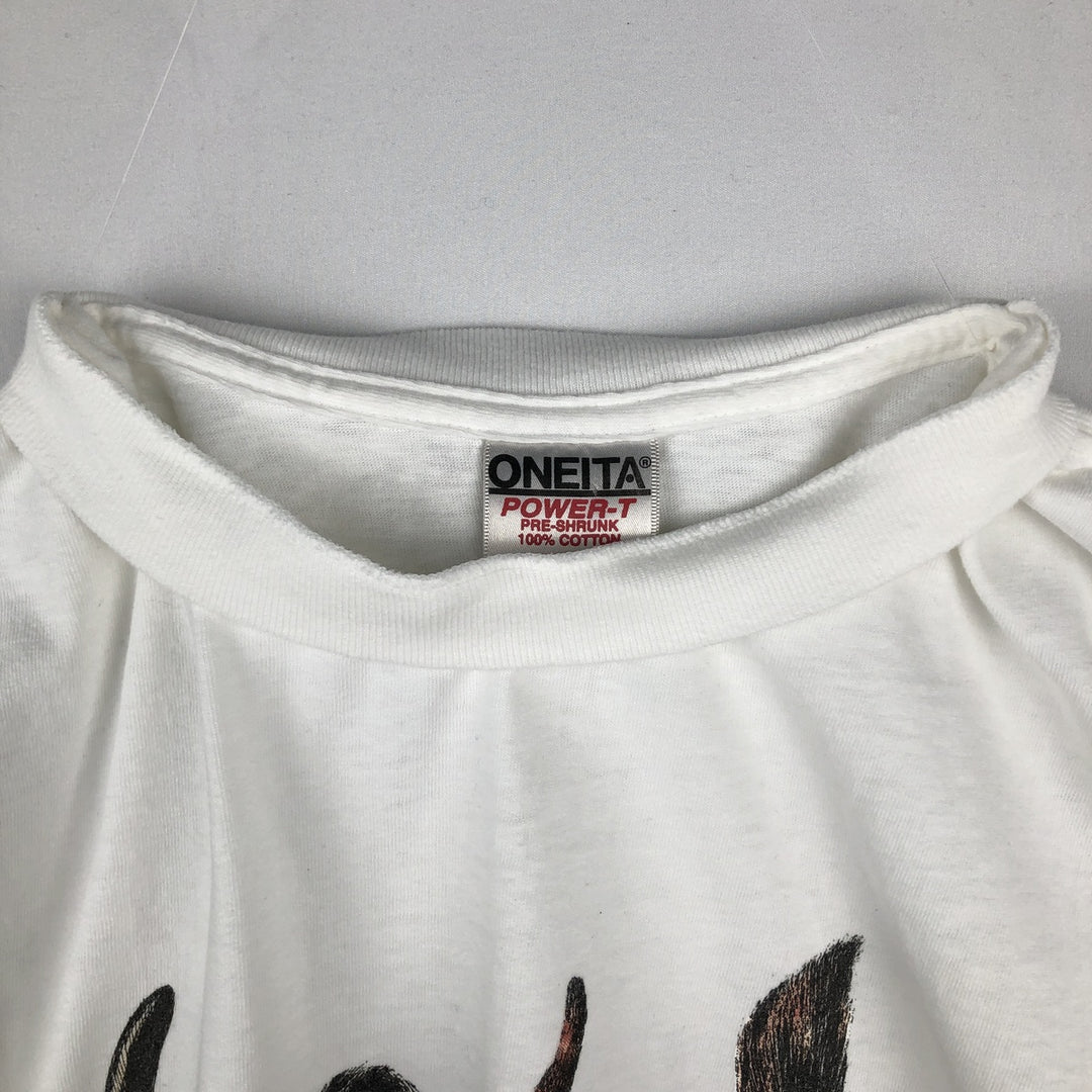 90'S ONEITA POWER-T Cat Pattern Animal T-Shirt, Made in USA, Men's XL equivalent, Vintage cotton white type Vintage Second Hand