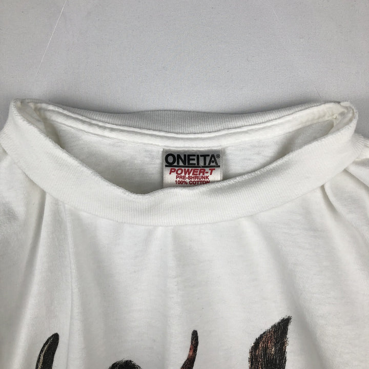 90'S ONEITA POWER-T Cat Pattern Animal T-Shirt, Made in USA, Men's XL equivalent, Vintage cotton white type Vintage Second Hand
