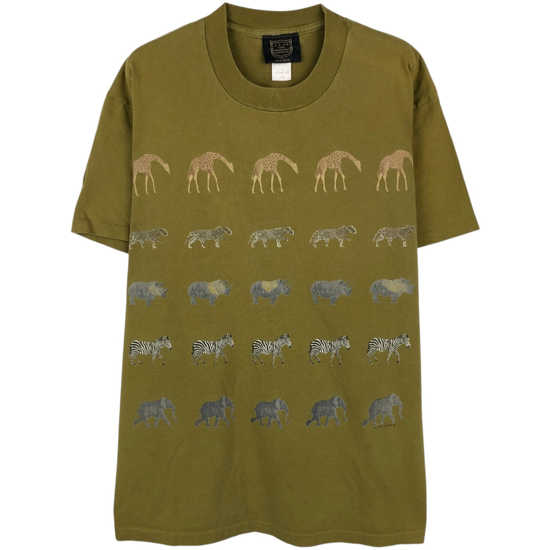 90'S JLM Animal T-shirt, Made in USA, Men's Size L (approx.), Vintage cotton Khaki type Vintage Second Hand