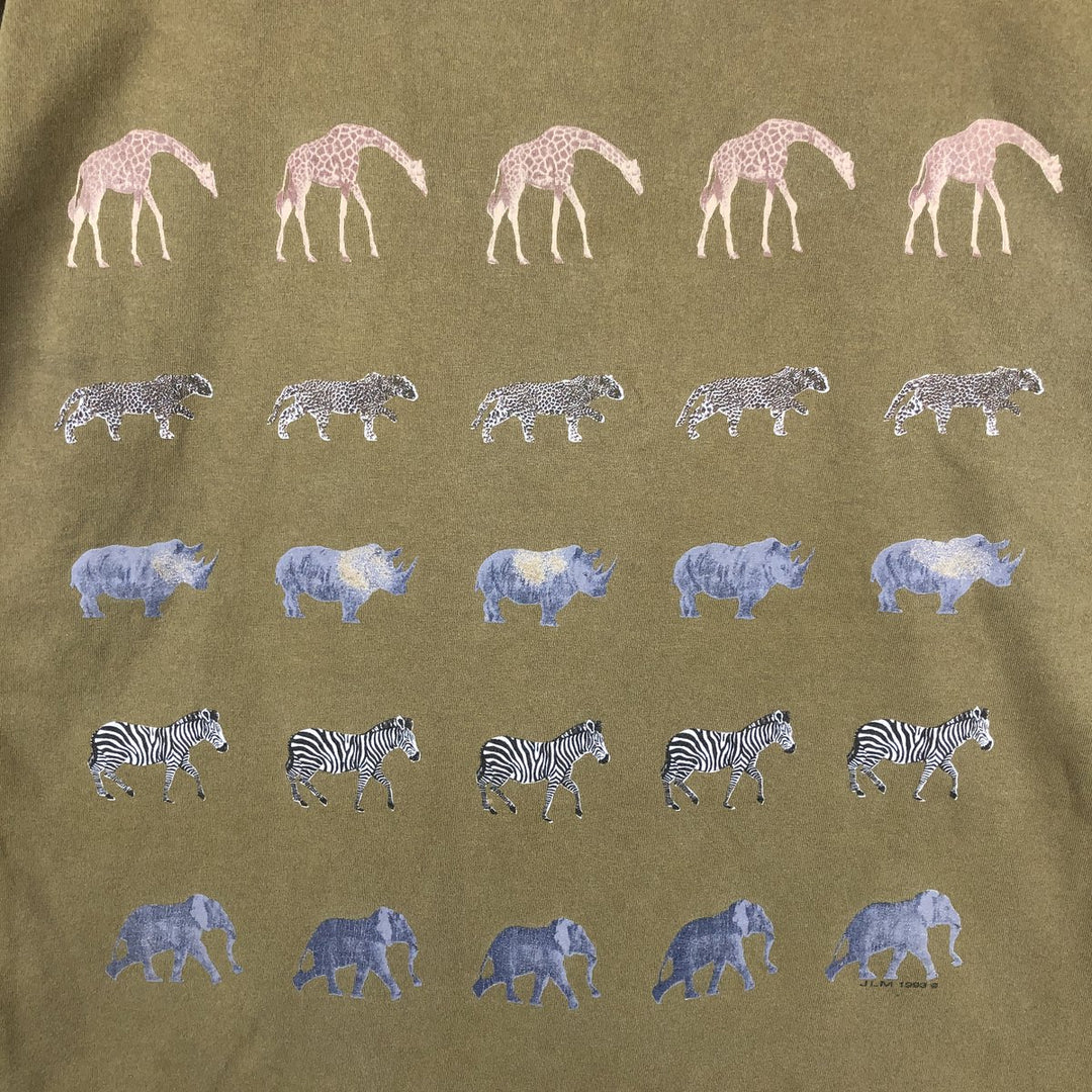 90'S JLM Animal T-shirt, Made in USA, Men's Size L (approx.), Vintage cotton Khaki type Vintage Second Hand