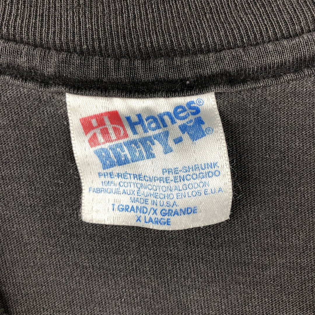 90'S Hanes BEEFY-T Wolf Pattern Animal T-Shirt, Made in USA, Men's XL equivalent. cotton black type Vintage Second Hand