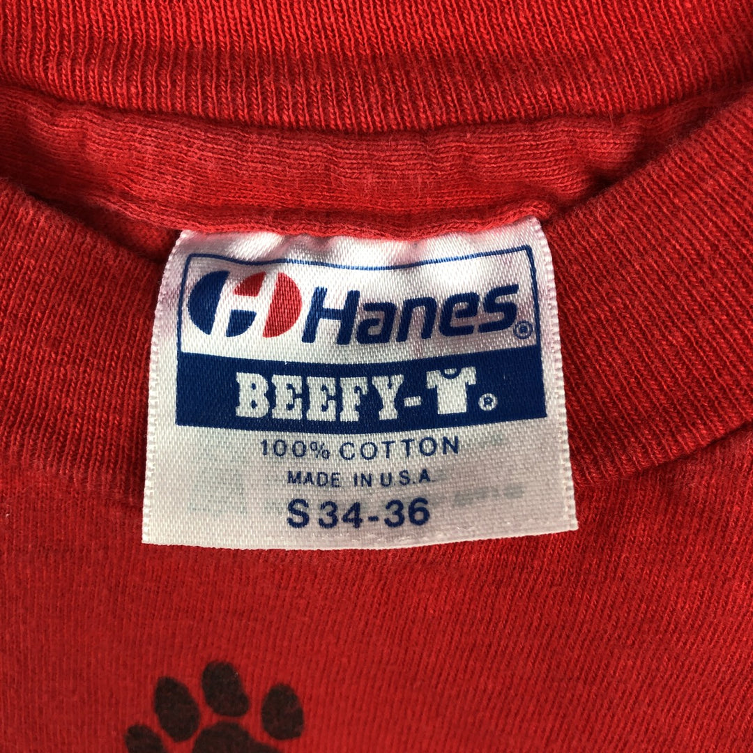 80'S Hanes BEEFY-T Blue Tag Cat Pattern Animal T-Shirt Made in USA Men's Size S (Equivalent) Vintage cotton red type Vintage Second Hand