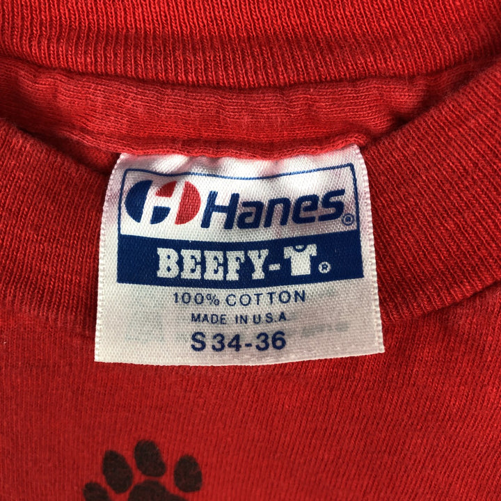 80'S Hanes BEEFY-T Blue Tag Cat Pattern Animal T-Shirt Made in USA Men's Size S (Equivalent) Vintage cotton red type Vintage Second Hand