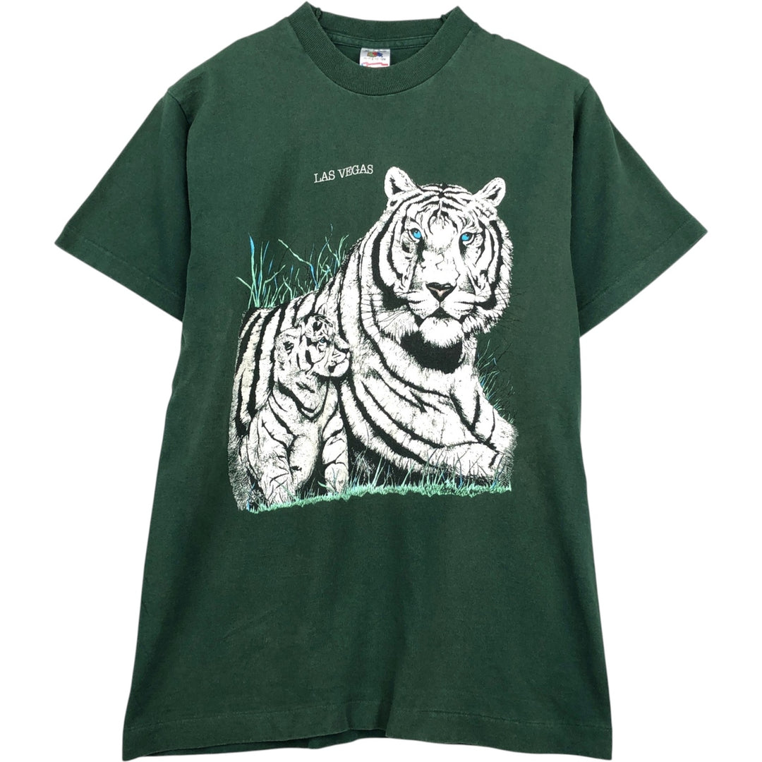 90'S Fruit of the Loom Tiger Pattern Animal T-Shirt, Made in USA, Men's Size M (approx.), Vintage cotton Green type dark green Vintage Second Hand