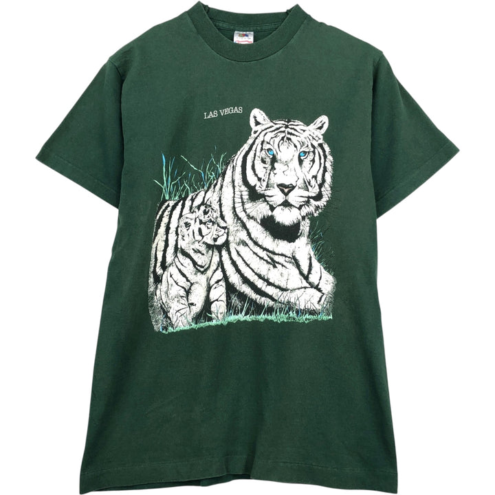 90'S Fruit of the Loom Tiger Pattern Animal T-Shirt, Made in USA, Men's Size M (approx.), Vintage cotton Green type dark green Vintage Second Hand