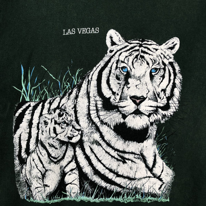 90'S Fruit of the Loom Tiger Pattern Animal T-Shirt, Made in USA, Men's Size M (approx.), Vintage cotton Green type dark green Vintage Second Hand